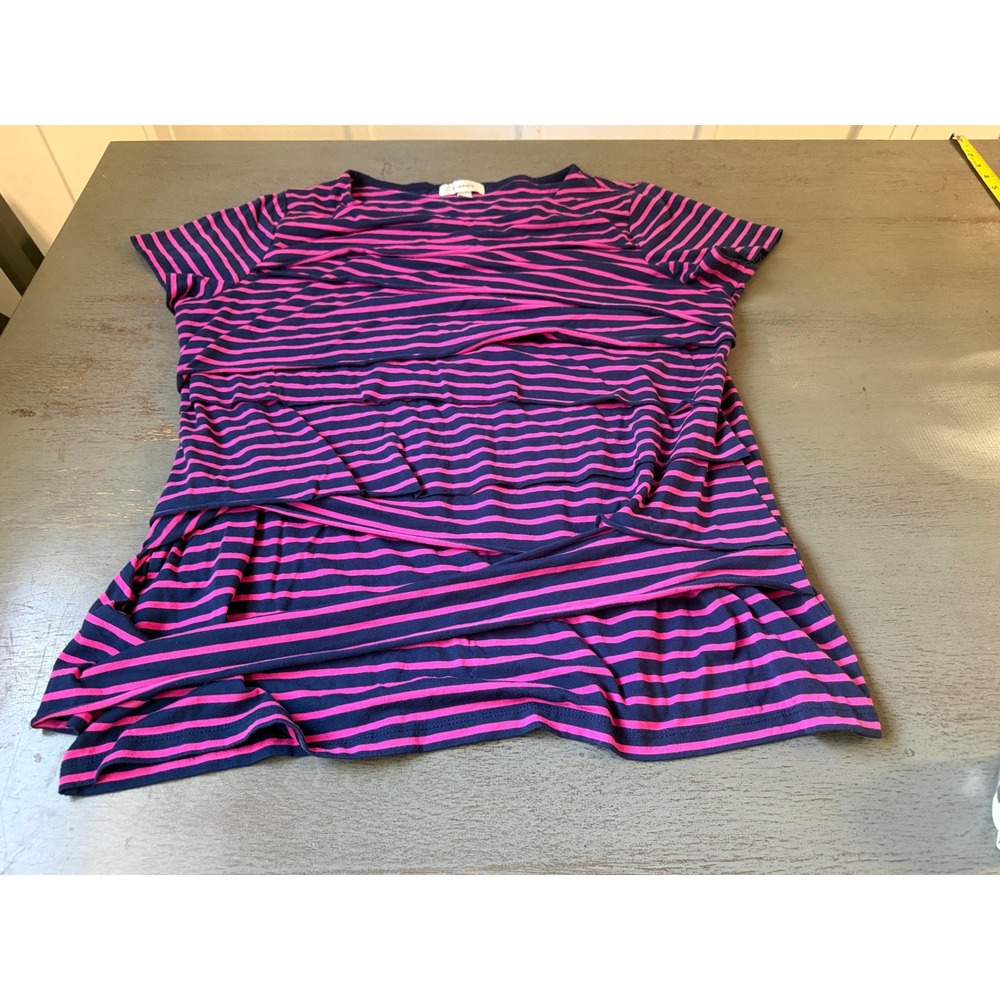 Dressbarn Woman Pink Navy Blue Striped Tiered Short Sleeve Knit Top 1X